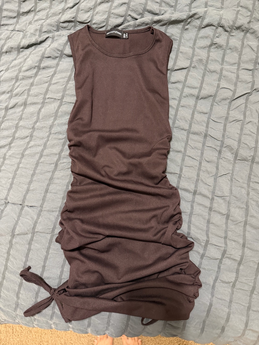 PrettyLittleThing Chocolate Brown/Dark Purple Ribbed Mini fitted dress